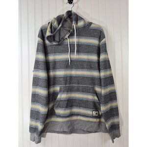 NWOT Quiksilver Mens XL Striped Hoodie Gray‎ Yellow Blue Surf 
Pullover Beach
